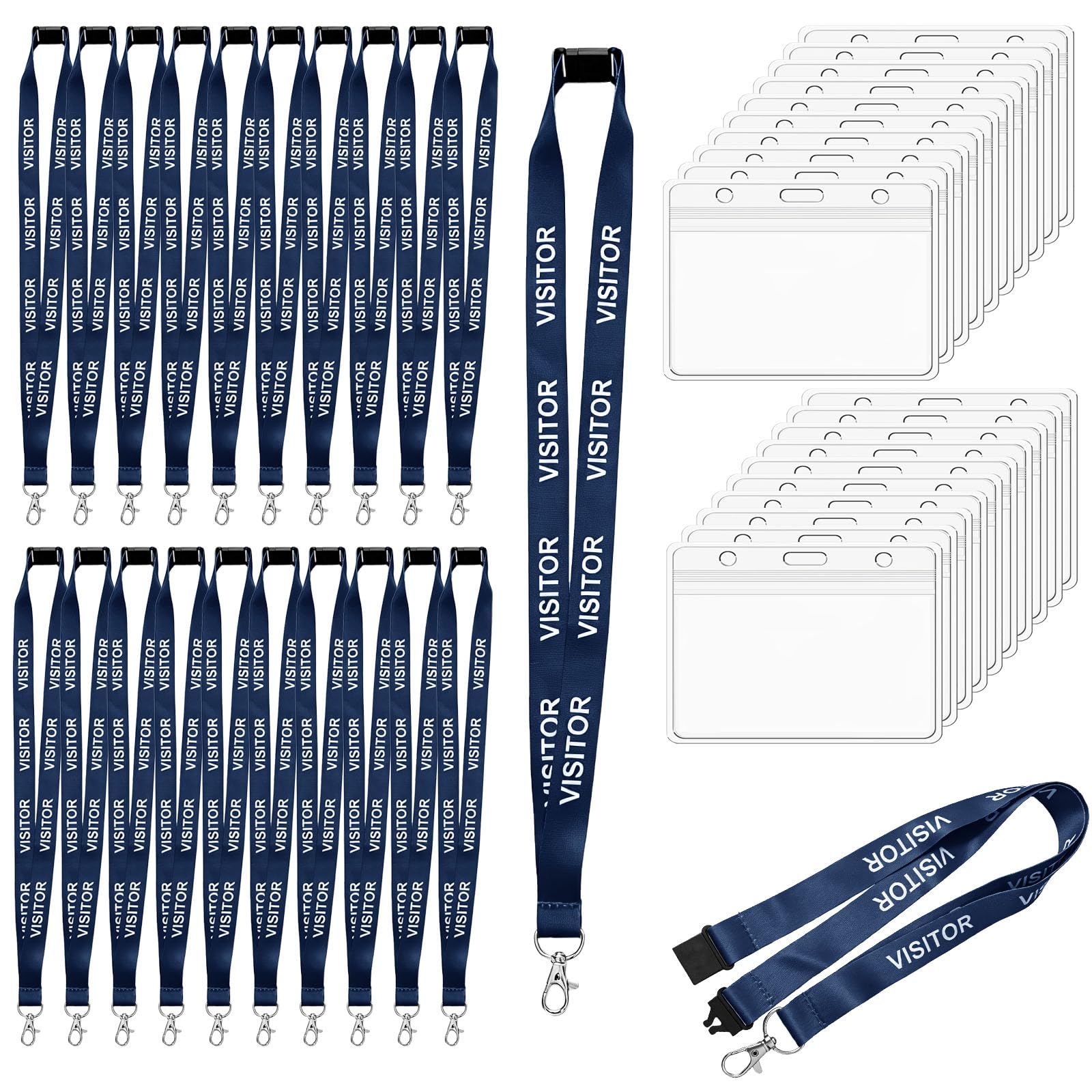 Libomzee 20PCS Blue Visitor Lanyards with 20 Name Badges Holders