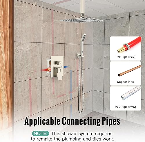 Miniatura 3 de SR SUN RISE Sistema de ducha de latón de 10 pulgadas para baño de lujo mezclador de lluvia conjunto de ducha montado en la pared sistemas de ducha