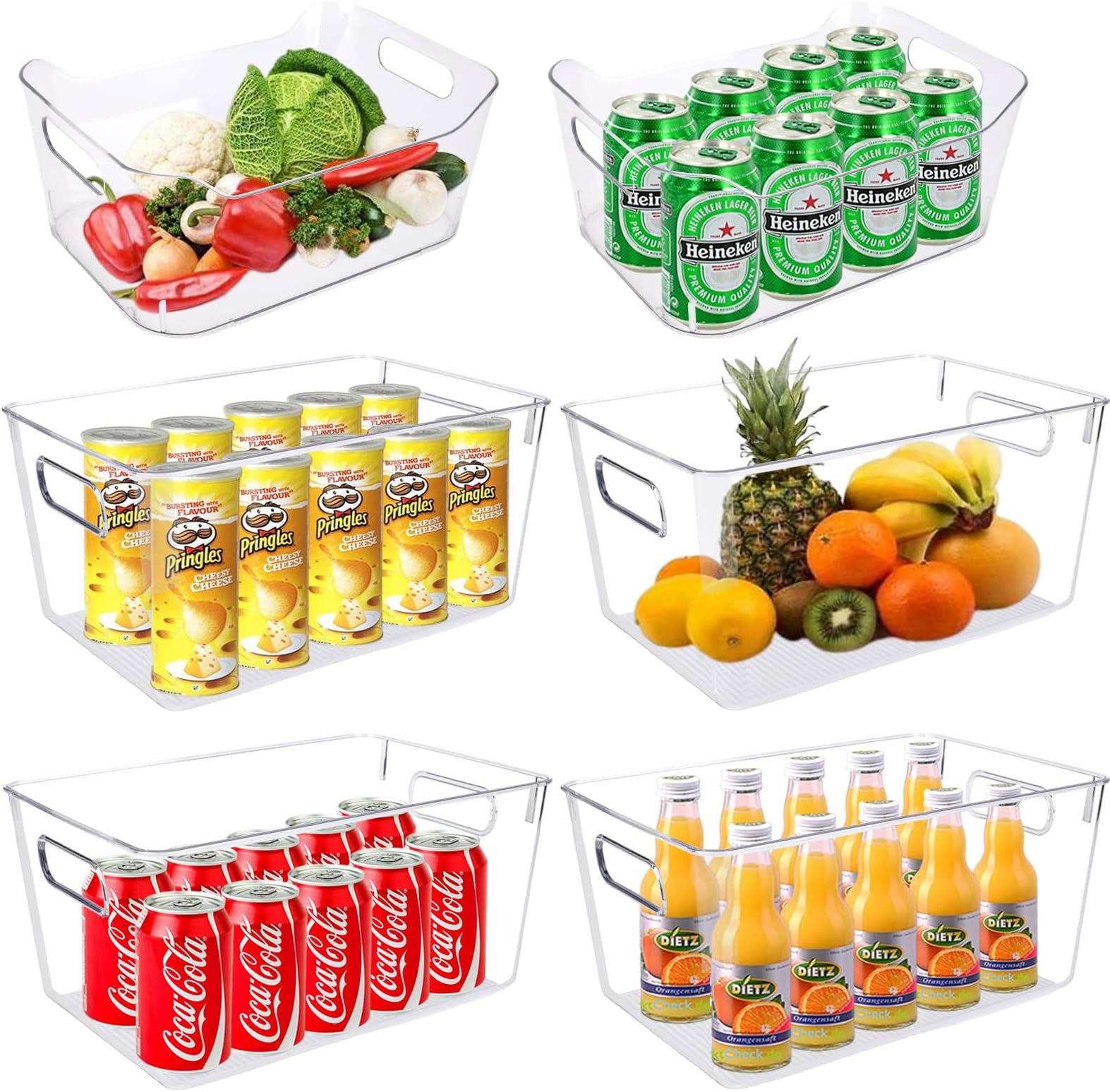 Lachesis Pantry Organizer Bins 6 Pack Clear Kitchen Storage and Organization Bins, Acrylic Plastic Storage Bins for Kicthen, Pantry, Cabinet, Closet, Fridge, Freezer, Bedroom, Drawer