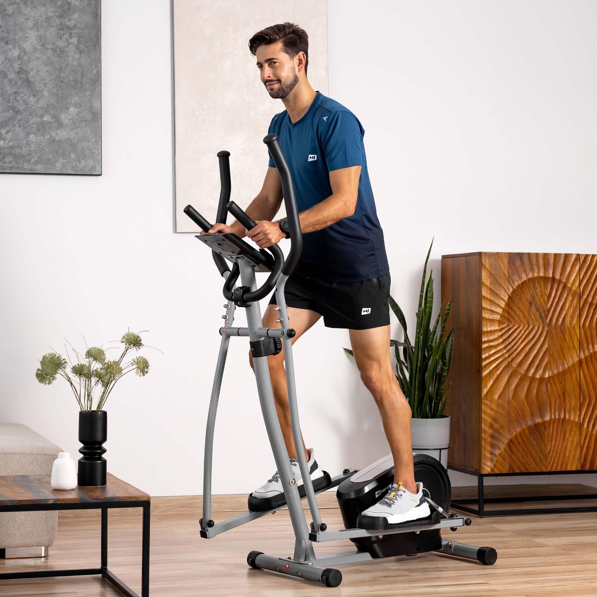 Orbitrek magnetyczny HS-2050C COSMO z 8-stopniową regulacją oporu, wielofunkcyjny komputer treningowy, czujniki pulsu - idealne urządzenie do treningu kardio, fitness - srebrny