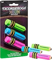 Vista 2 de Ticonderoga Pencil Shaped Erasers, Neon Colors, 3 Count