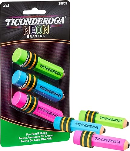 Miniatura 2 de Ticonderoga Borradores en forma de lápiz, colores neón, 3 unidades