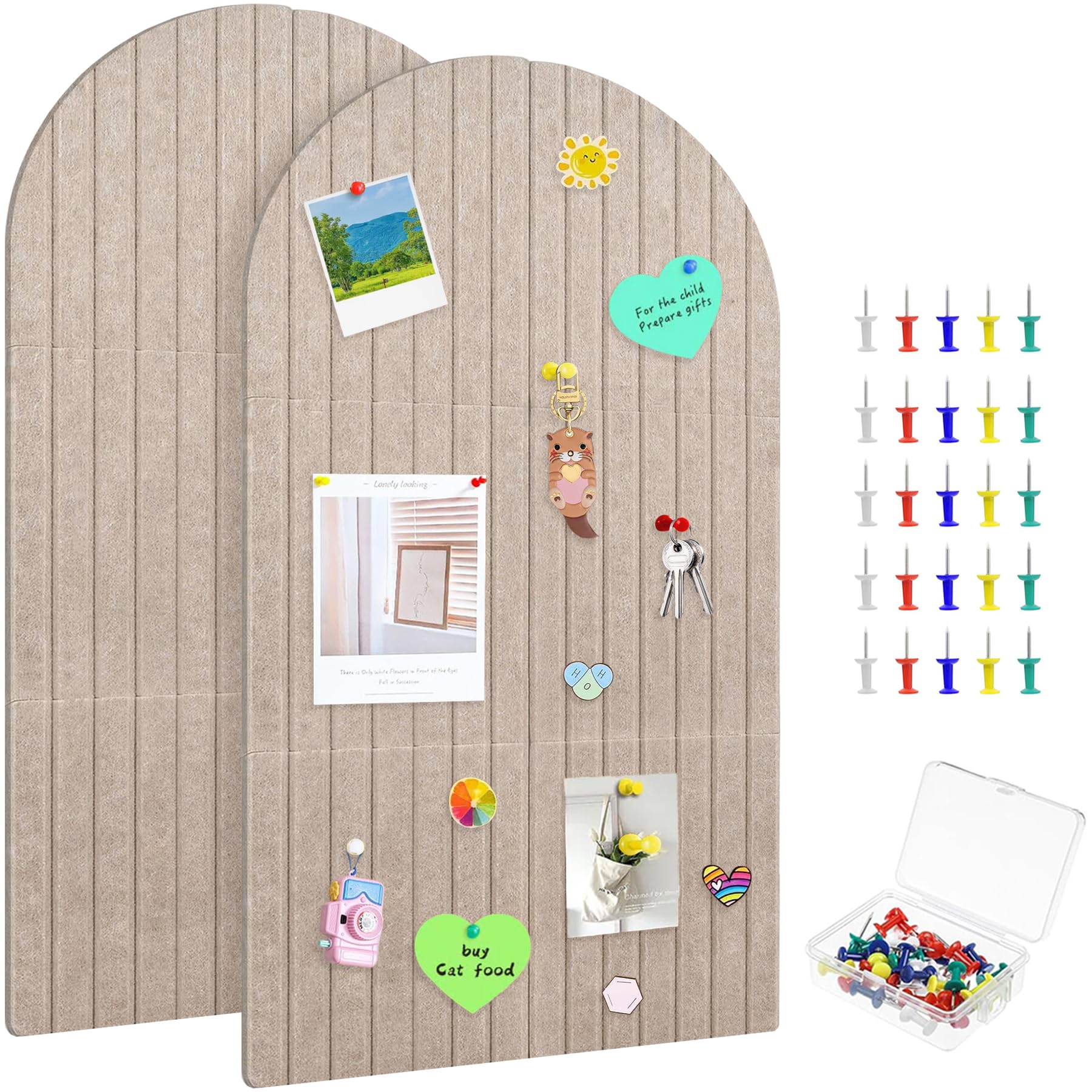 Whemyreat 2 Pcs Arch Felt Pin Board, Self-Adhesive Felt Bulletin Board with Pushpin, Decorative Notice Pinboards for Pictures Notes, Cork Vision Boards for Walls Office Home Photo Bedroom, 120X60cm