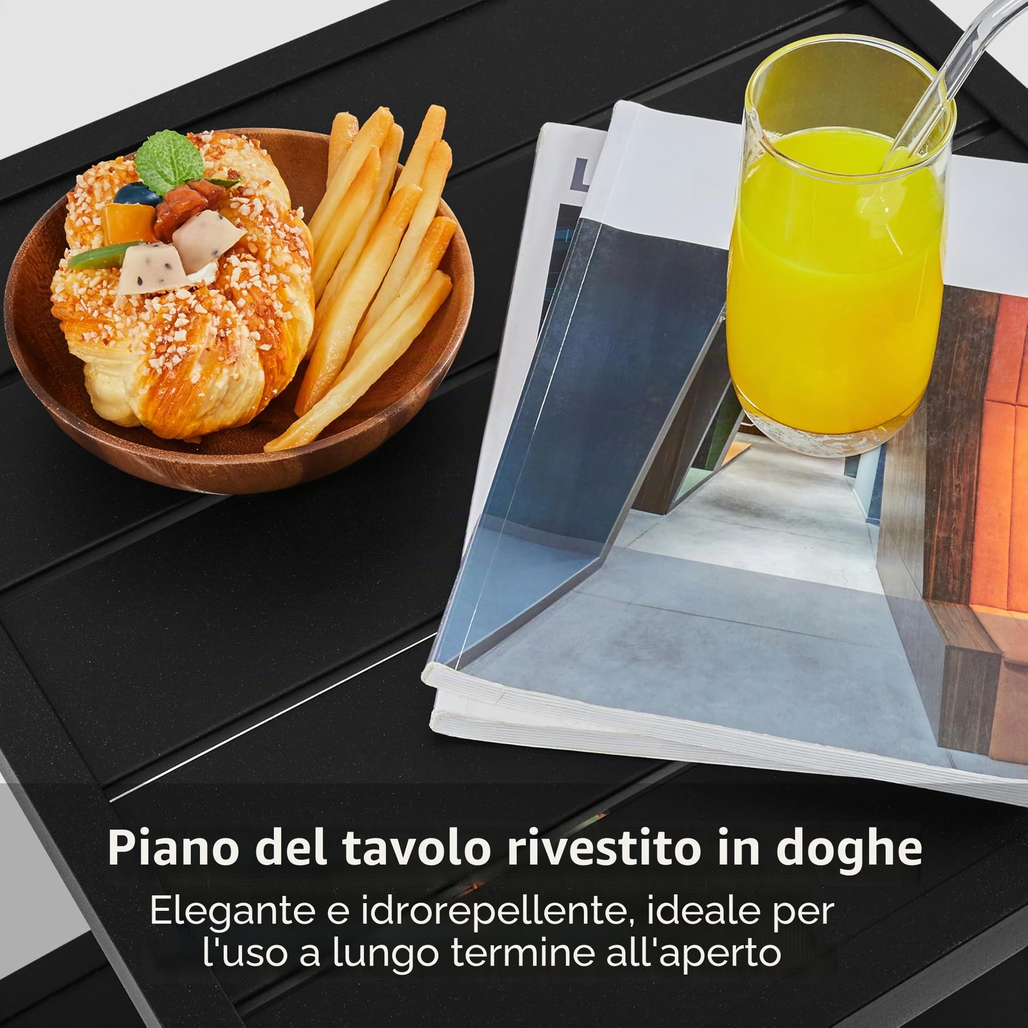 Yaheetech Tavolo da Giardino con Ripiano in Metallo Tavolino Quadrato di Servizio con Doghe per Esterno Patio Bistrot Terrazza 45 x 45 x 54 cm Nero