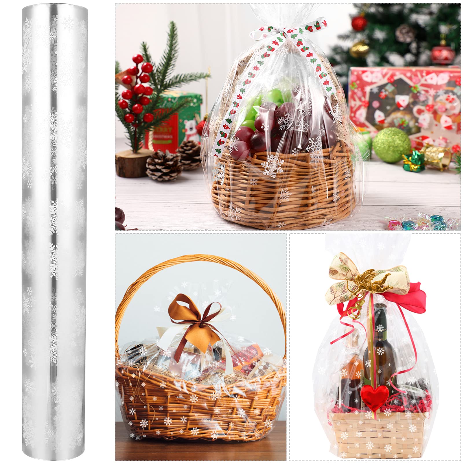 Schneeflocke Wrap Klar Zellophan Wrap Rolle Weihnachten Geschenk Verpackung Papier Snack Behandeln Taschen Körbe Ornamente (3000X86cm)