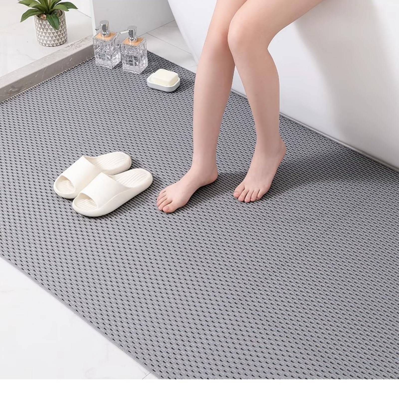 Badewannenmatte Antirutsch,Badezimmermatte PVC-Material,Selbstschneidbare Duschmatte mit Doppelseitigem Anti-Rutsch, Pflegeleicht für Badezimmer, Dusche & Familie (Grau,45x70cm)