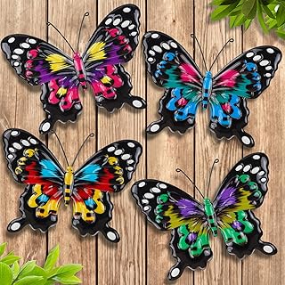 ULENDIS 4 Pack Metal Butterfly Wall Art Outdoor Decor, 9.8in Colorful Fence Wall Art Decor, Wall Sculpture Hanging Decoration for Garden Yard Living Room Bedroom Patio Balcony(D)