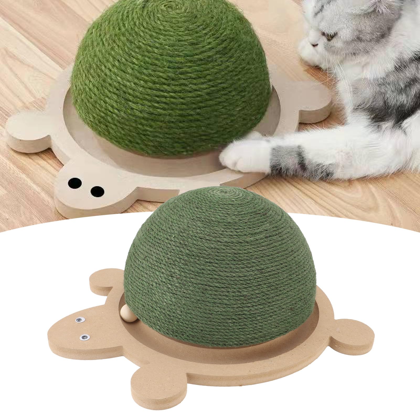 Juguete para Gatos, Pelota de Sisal para Gatos Pequeños y Medianos, Juguete Interactivo, Pelota para Gatos con Pista de Rodillos y Base de Madera para Gatos de Interior