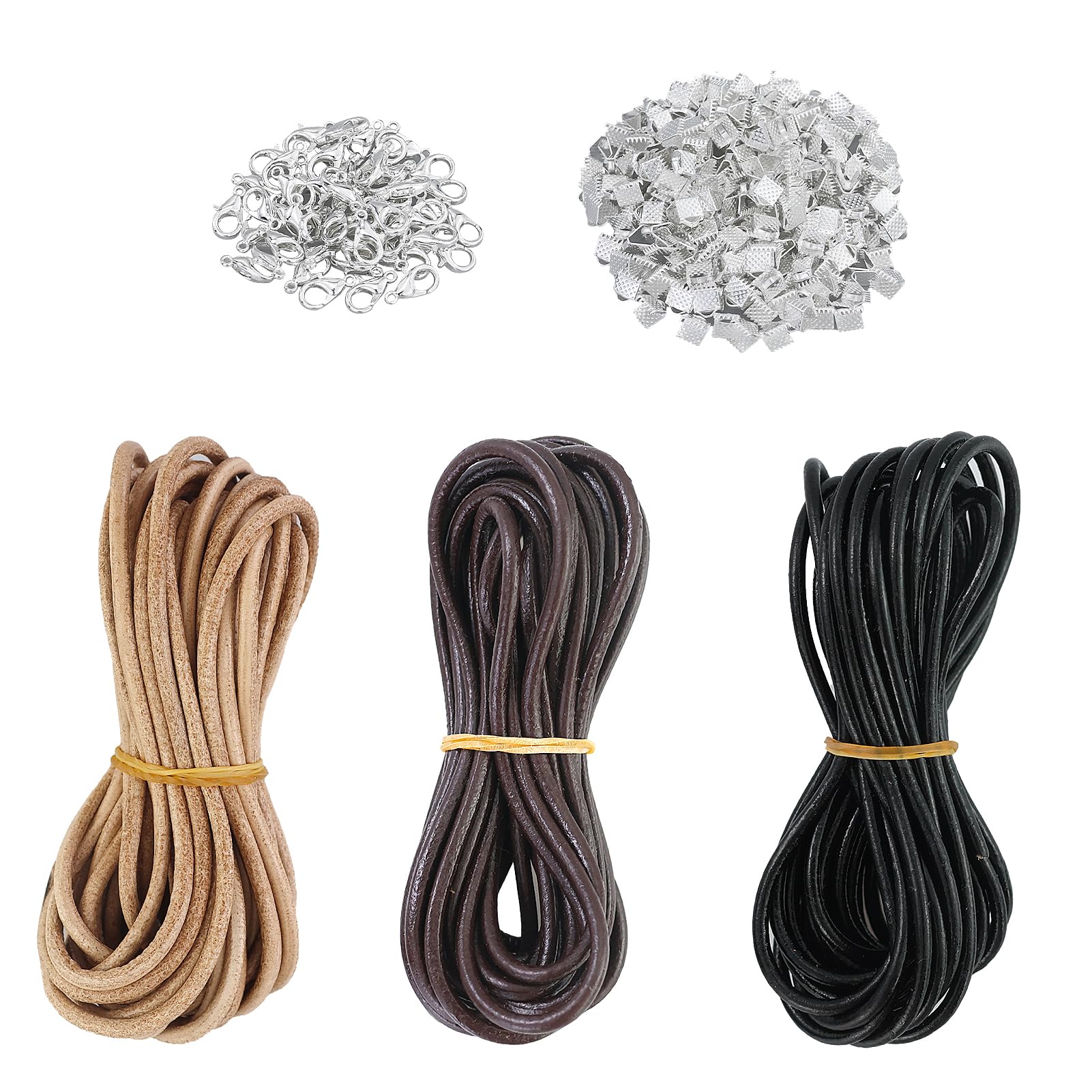3 Rolls 5m X 2mm Leather Cord,Leather Necklace Cord,Leather Cord for Jewellery Making, Cowhide Round Leather String Leather String Cord for Necklaces, Bracelets, Making Diy Crafts Color