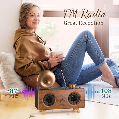 Miniatura 3 de Altavoz Bluetooth de estilo vintage y radio AMFM (5.3, USBTFAUX, recargable), altavoz inalámbrico retro portátil para el hogar y al aire libre