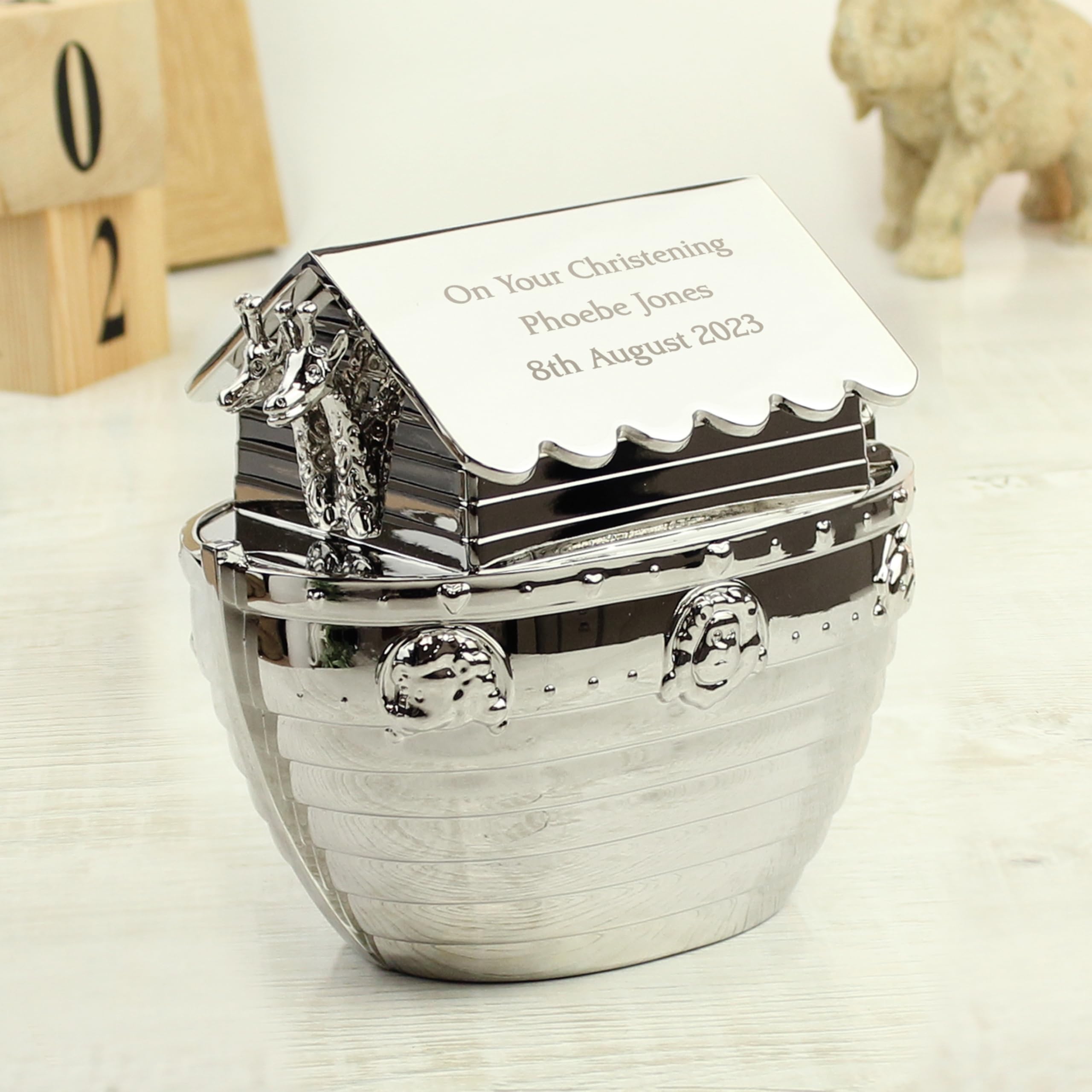 Personalised Memento Company Silver Personalised Noahs Ark Money Box
