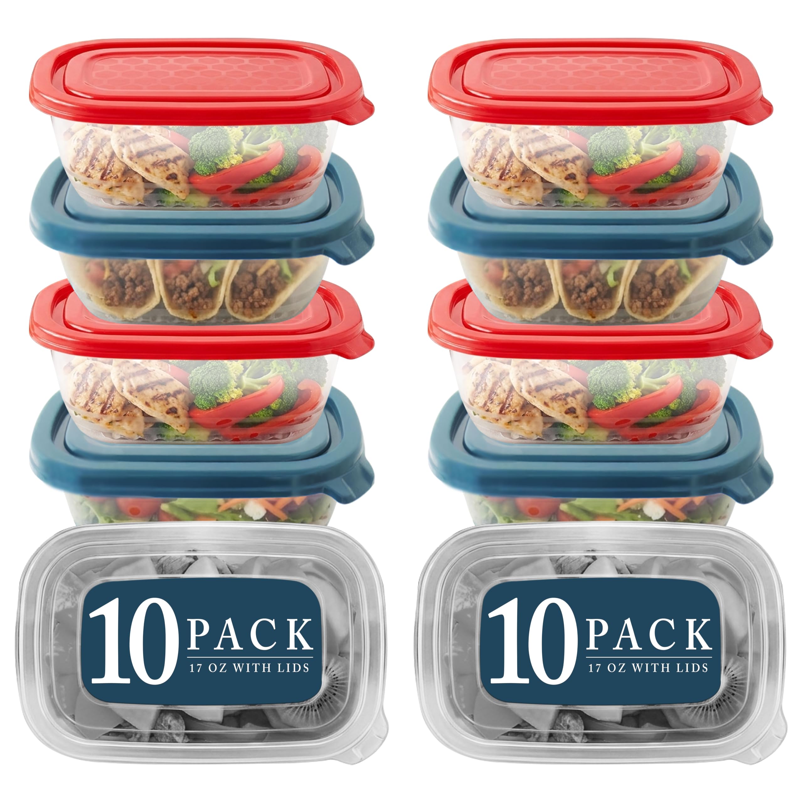 Neez Small Food Containers with Lids (10 Pack, 500ml) - BPA-Free Plastic Food Storage Containers with Lids - Stackable, Microwavable, and Freezer Safe Boxes for Meal Prep and Fridge Organization