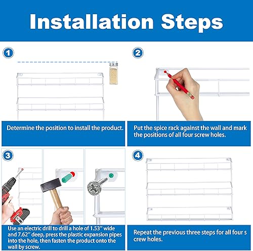 Miniatura 5 de SUFAUY Estante de especias montado en la pared, estante de metal resistente de 6 niveles para despensa de cocina, color blanco