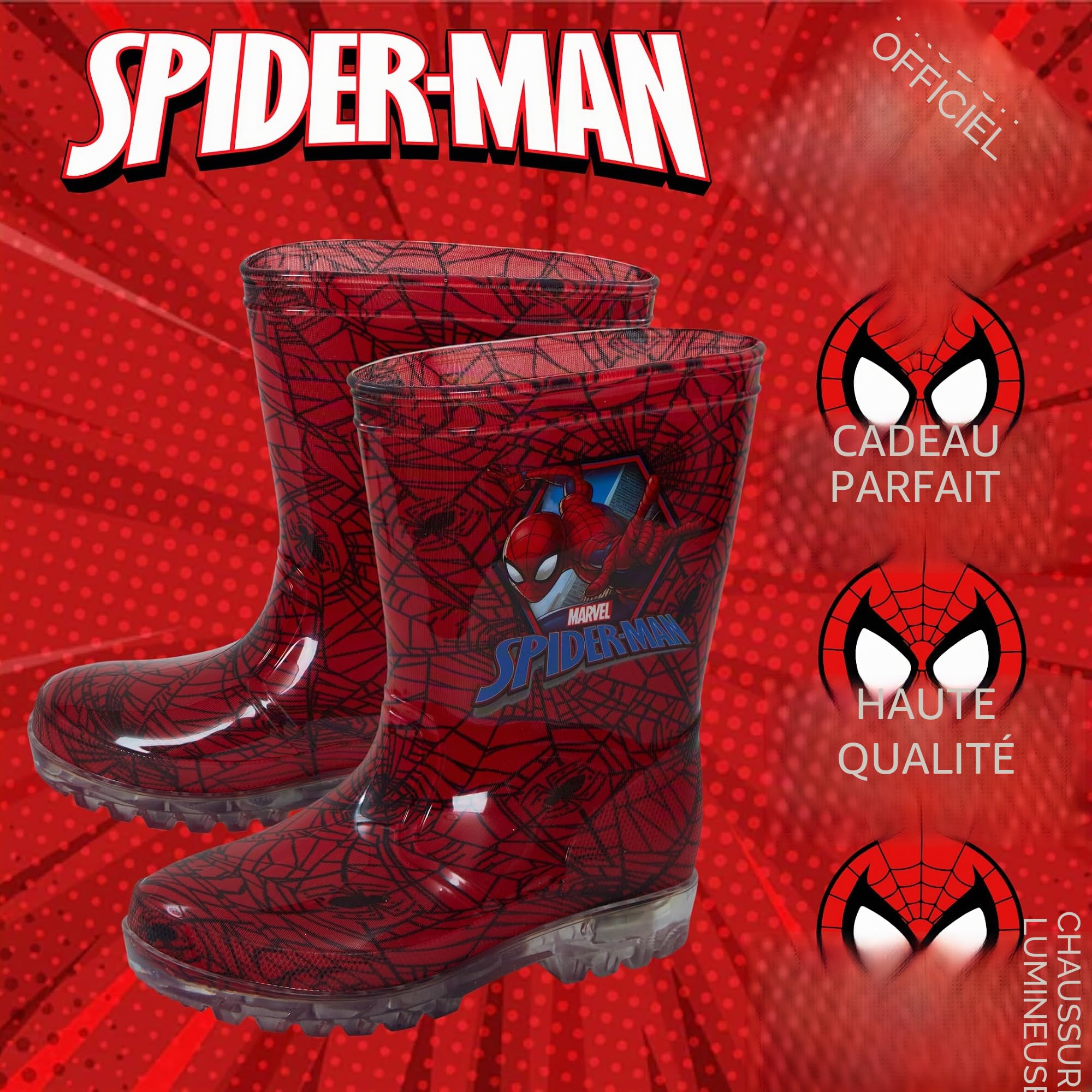 Marvel Spiderman Light Up Wellington Bottes Enfants Clignotant Pluie Neige Chaussures Wellies