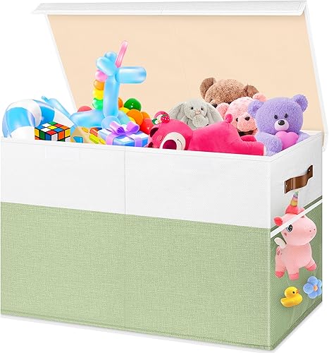 Miniatura 9 de Caja de juguetes grande, caja de almacenamiento plegable y resistente con tapas, organizador de almacenamiento de baúl de juguetes para niños, cajas
