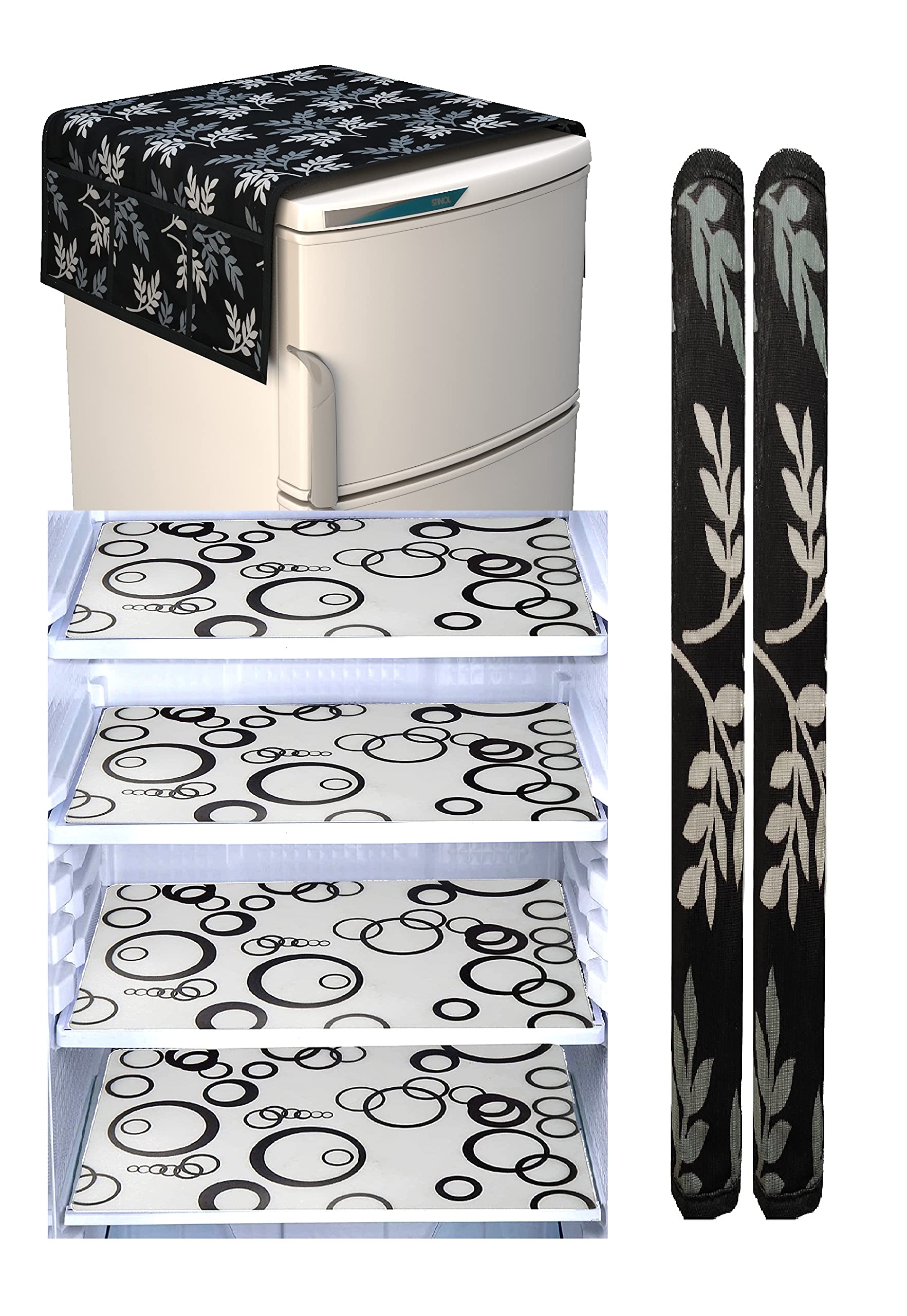 FACTCORE Kitchen Combo Fridge Top Cover (Black Leaf) with 2 Fridge Handle Cover and 4 Fridge Mats, Black Circle, Set of 7 Piece (B08BQ95L9R) Amazon Price History, Amazon Price Tracker