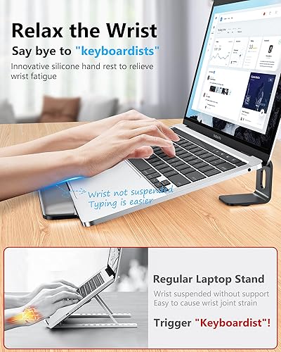 Miniatura 2 de NTMY Soporte para computadora portátil con reposamuñecas, portátil, ventilado, ligero, de aluminio, desmontable, portátil, ergonómico, soporte de
