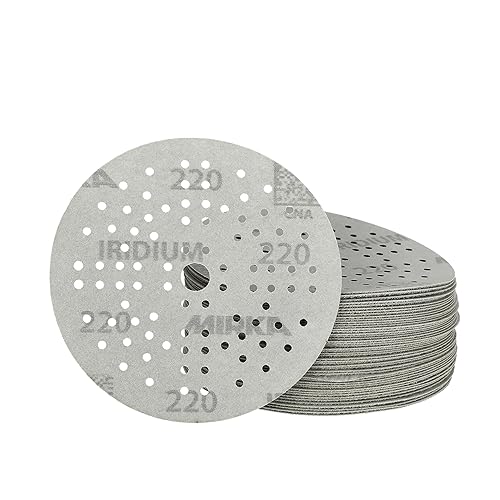 Miniatura 3 de Mirka Papel de lija Iridium Premium Ø 5 pulgadas Hook & Loop, grano 220, 50 piezaspara lijado de pintura, masilla, imprimación, madera, acero,