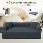 Convertible Sleeper Couch,4-in-1 Folding Couch Bed with Fixed-Shape Frame and Removable Armrests, Corduroy Floor Couch and Lounge Loveseat for Small Spaces, Bedroom, Studio,Dark Grey