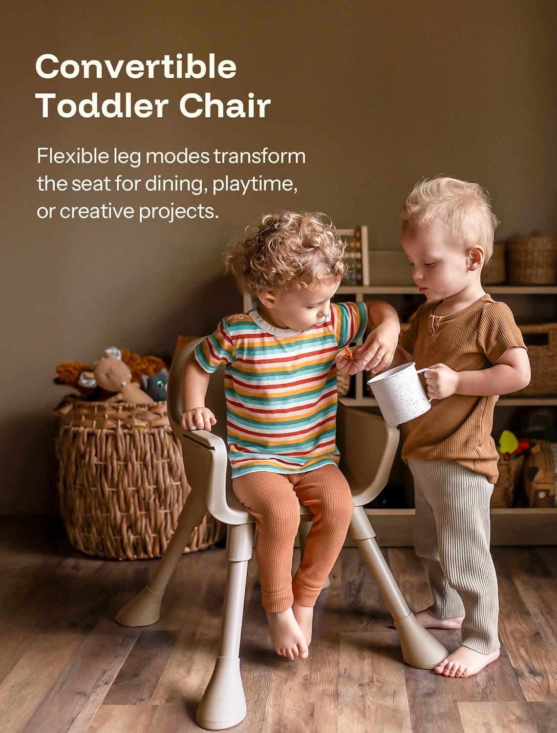 HARPPA 2 in 1 Baby High Chair for Babies and Toddlers, Convertible High Chairs with Removable Double Tray, Waterproof PU Seat Cushion, Anti-Slip Footrest and 5-Point Harness for 6–36 Months, Beige