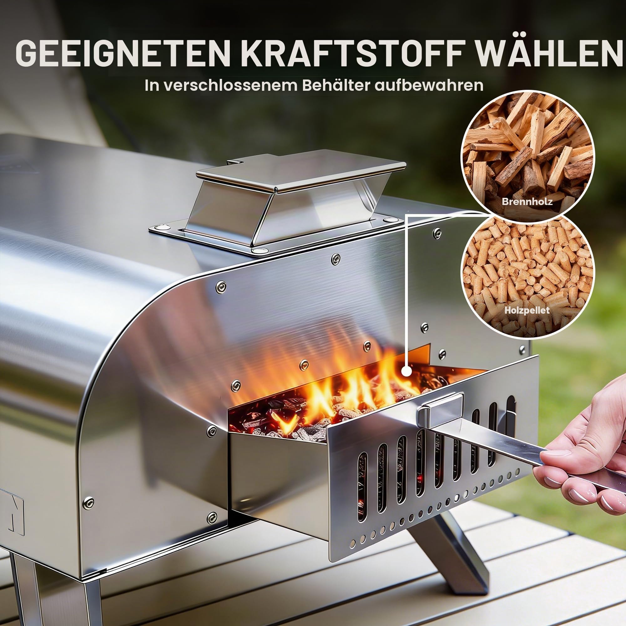 BIG HORN OUTDOORS 40,6 cm Holz-Pellet-Pizzaofen, tragbarer Edelstahl Pizzaofen mit Pizzastein