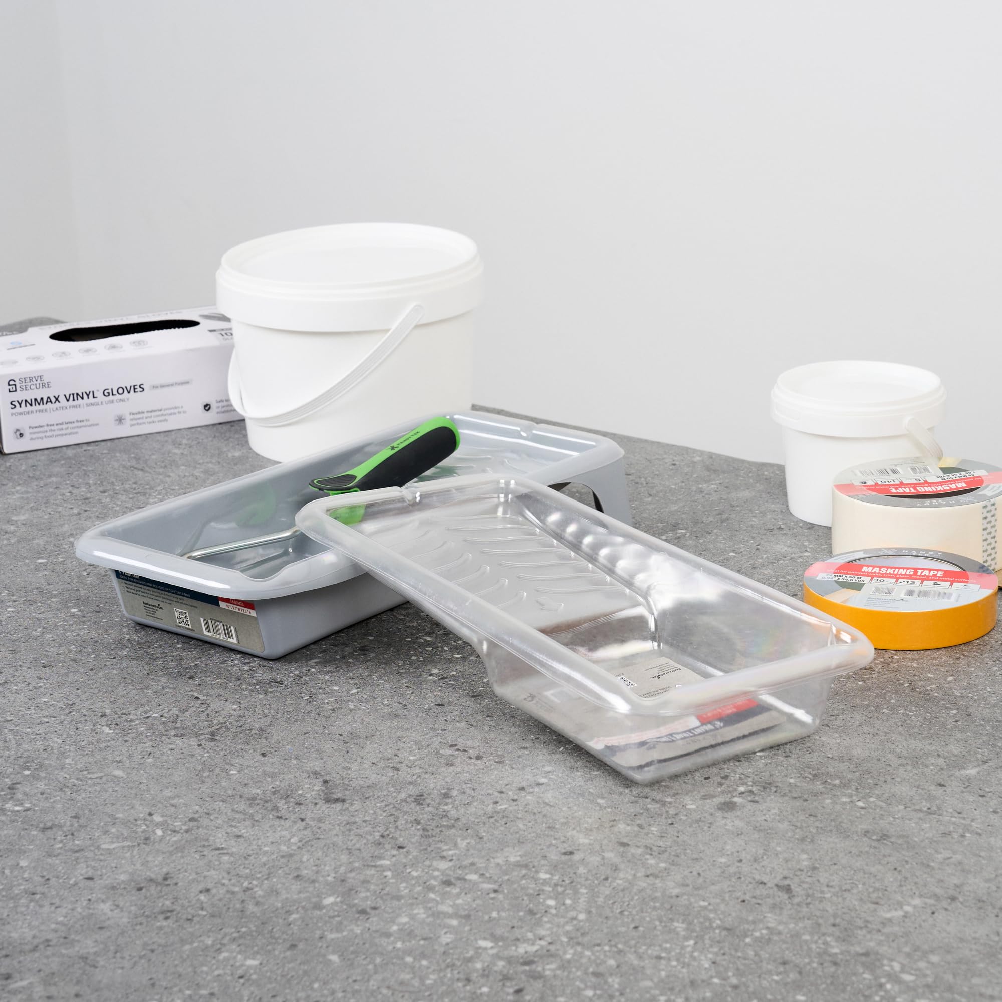 Restaurantware Paquete de 60 forros de bandeja de pintura, desechables, de 4 pulgadas, resistentes al desgarro, suministros de plástico transparente con textura para pintura de casa, retoques, bordes