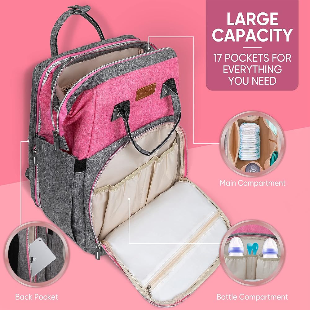 Diaper Bag Backpack With Changing Station: Pink Baby Toddler Bags Girls Boys Women Large Big Travel Pa Aleras Modernas Para Bebe Ni A Newborn Essentials Mo