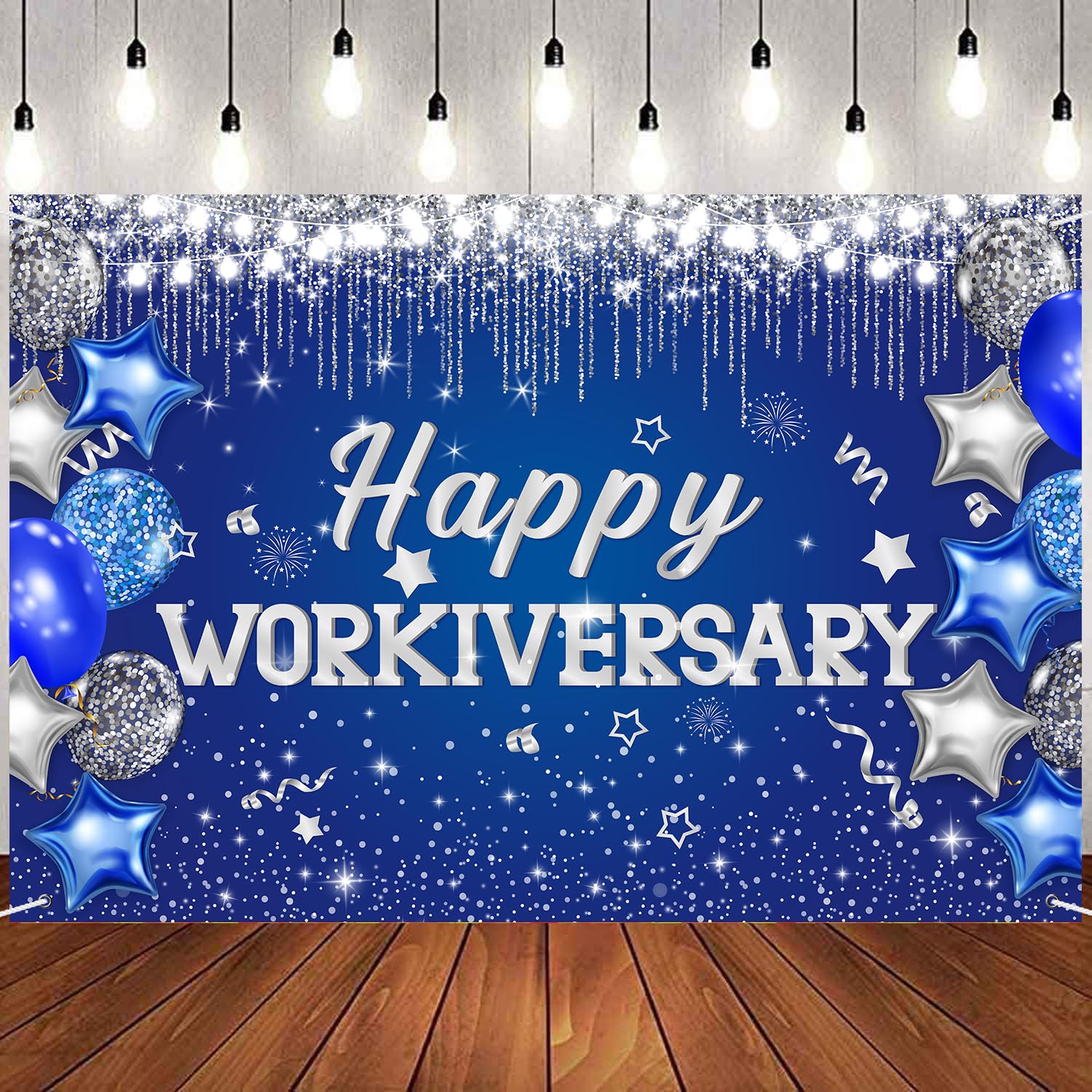 INNORU Happy Workiversary Backdrop Banner, Blue Polyester Fabric, Office Party Happy Anniversary Party Decorations Photo Booth Props 6x4ft