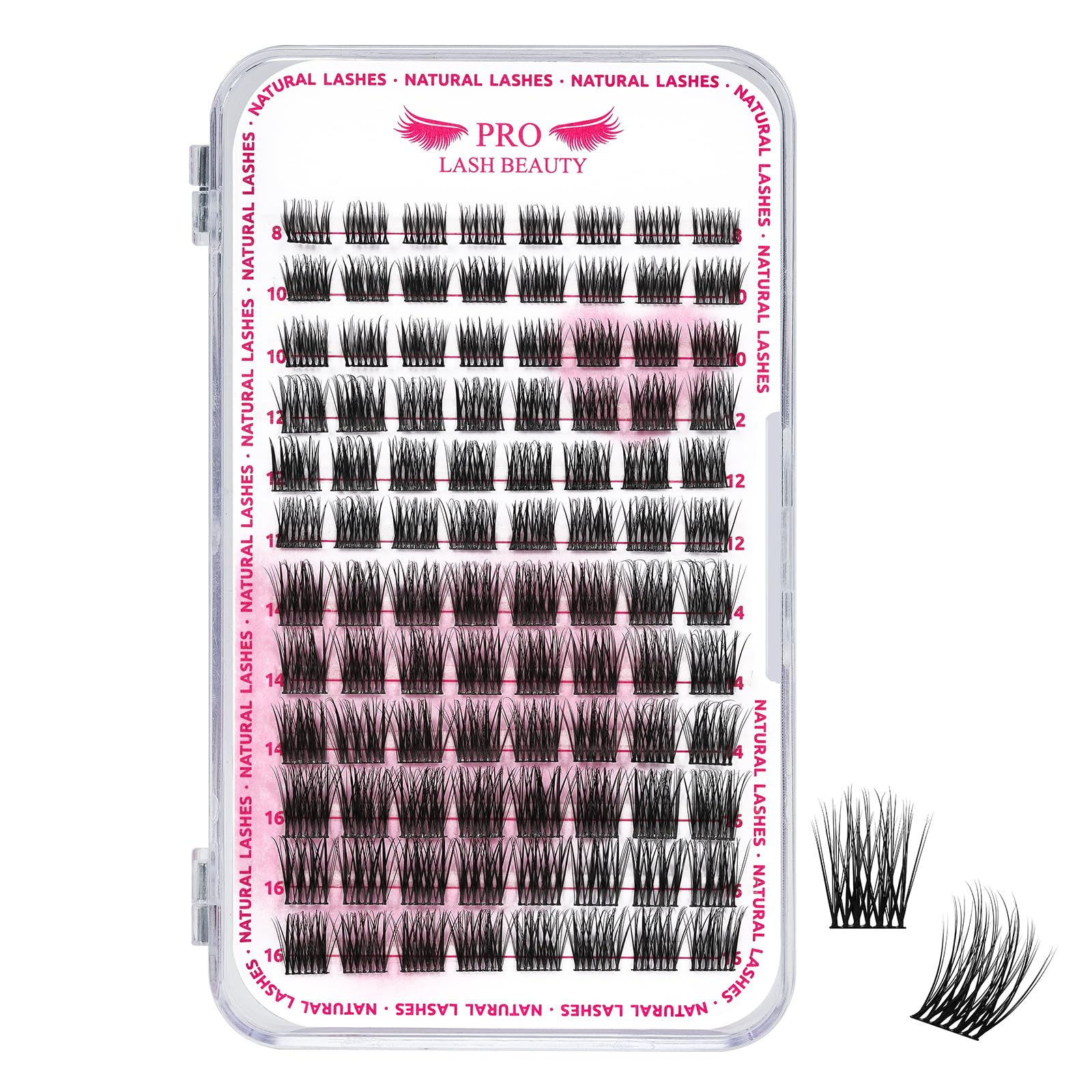 PRO Lash Clusters, 96 Pcs Individual Lashes Natural Look Cluster Lashes DIY Lash Extension 8-16mm Eyelash Clusters Wispy Natural Lashes Super Thin Band Reusable(Timeless,D-8-16mix)