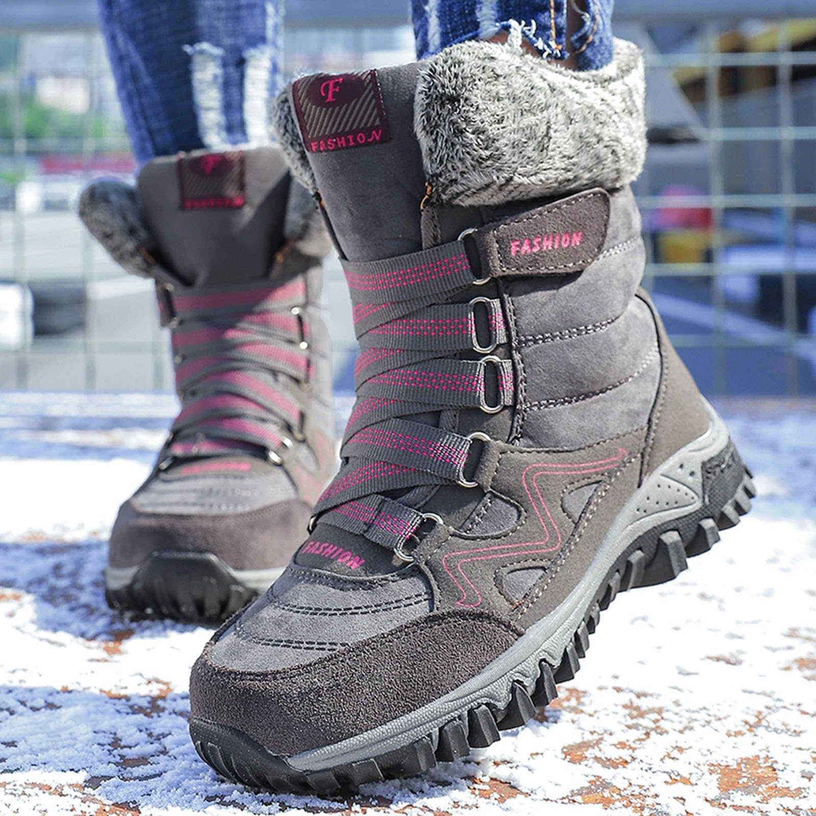 Scarpe Trekking Uomo Impermeabili Dopo Sci da Neve Boots Stivali Comodi e Antiscivolo Alla Moda Invernale Donna con Lacci Caldi Ispessimento in Tinta Unita