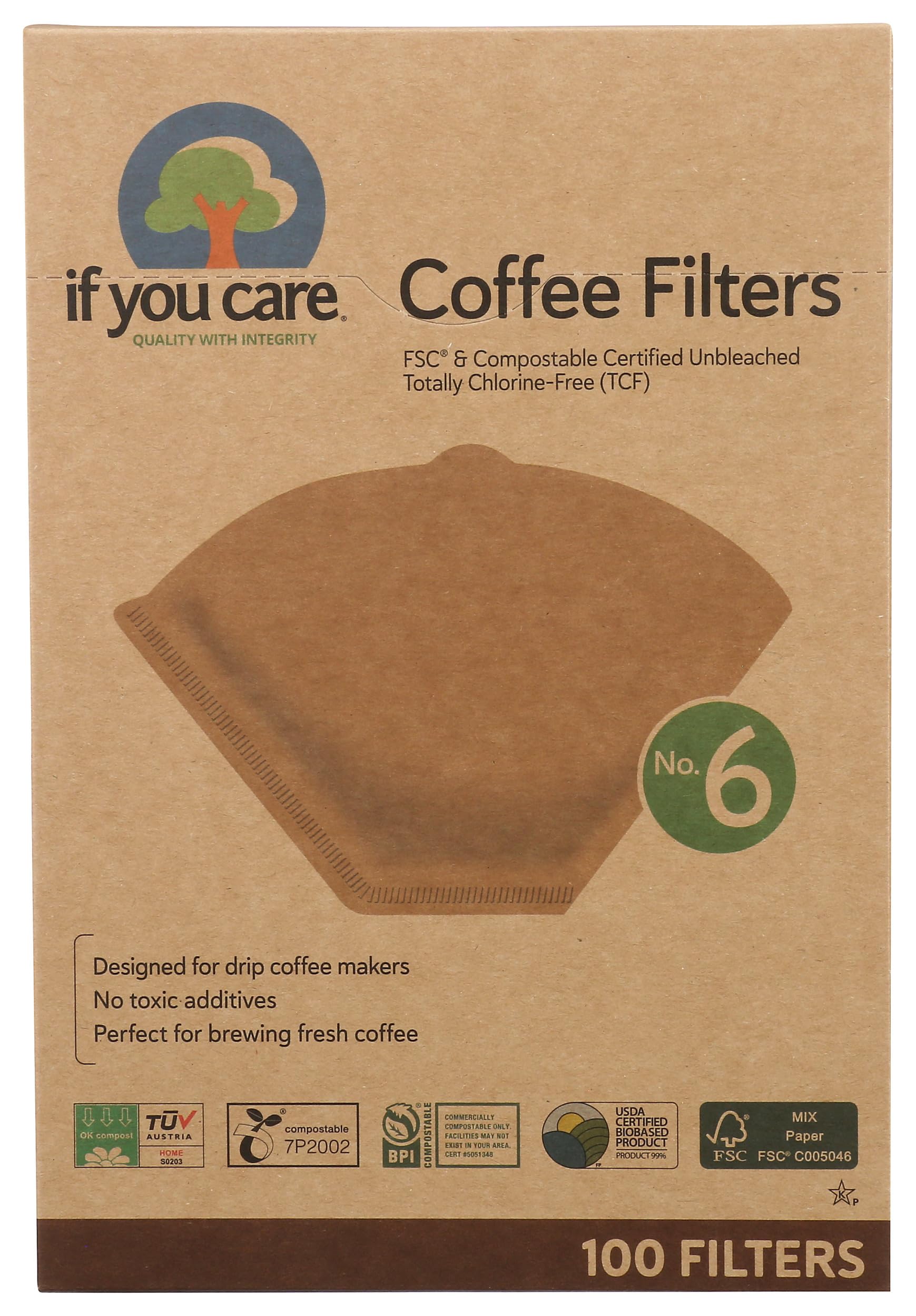 If You Care Unbleached Coffee Filters, #6 - 100 Count (Pack of 1) â€“ Cone Shaped, All Natural, Biodegradable, Compostable, Chlorine Free