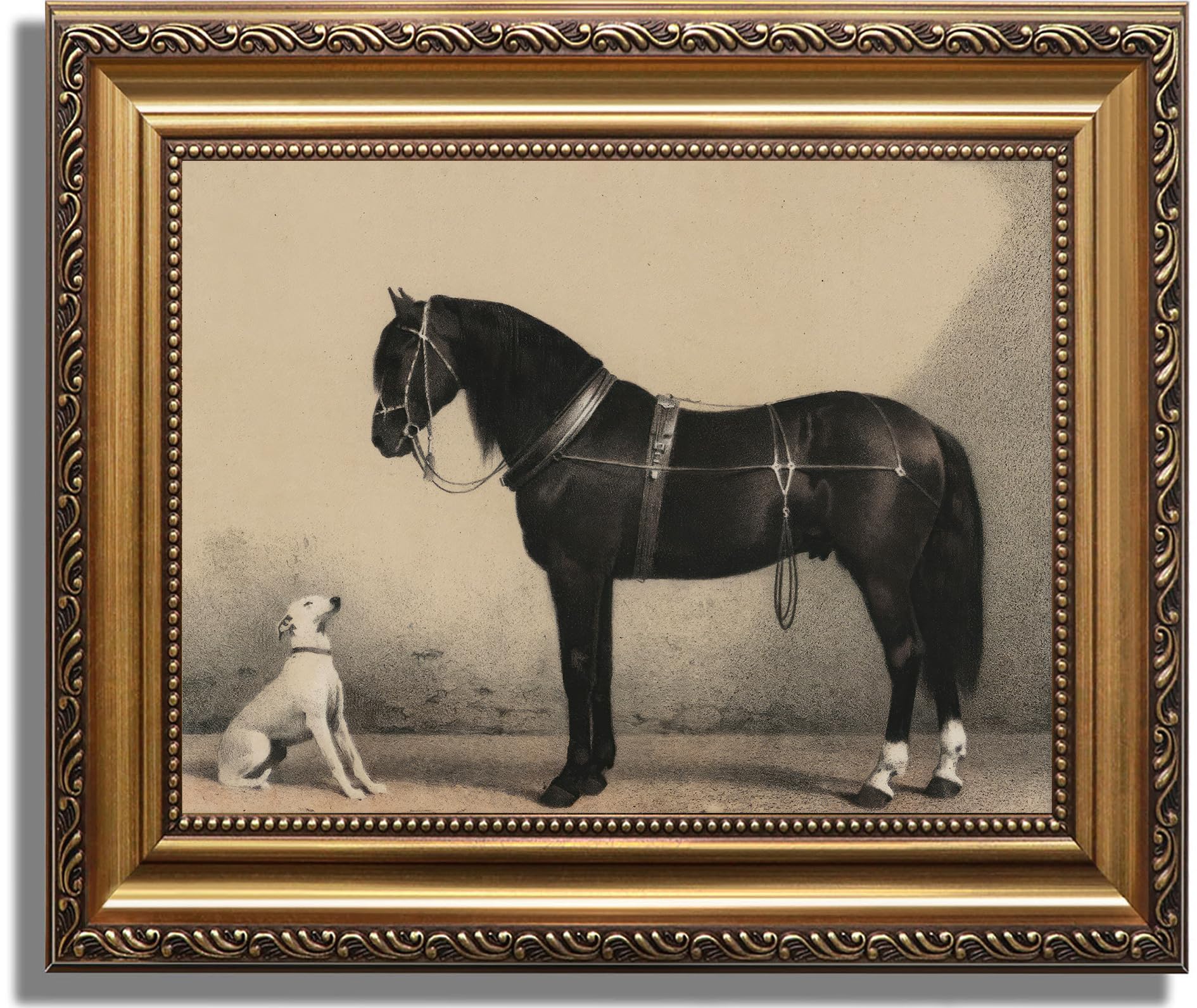 ASTRDECOR Classic Horse & Dog Wall Art Prints, Vintage Rustic Farmhouse Country Wall Decor, Vintage Western Canvas Prints, Antique Picture Frame Oil Painting for Living Room, Office, Bedroom - 12x16In