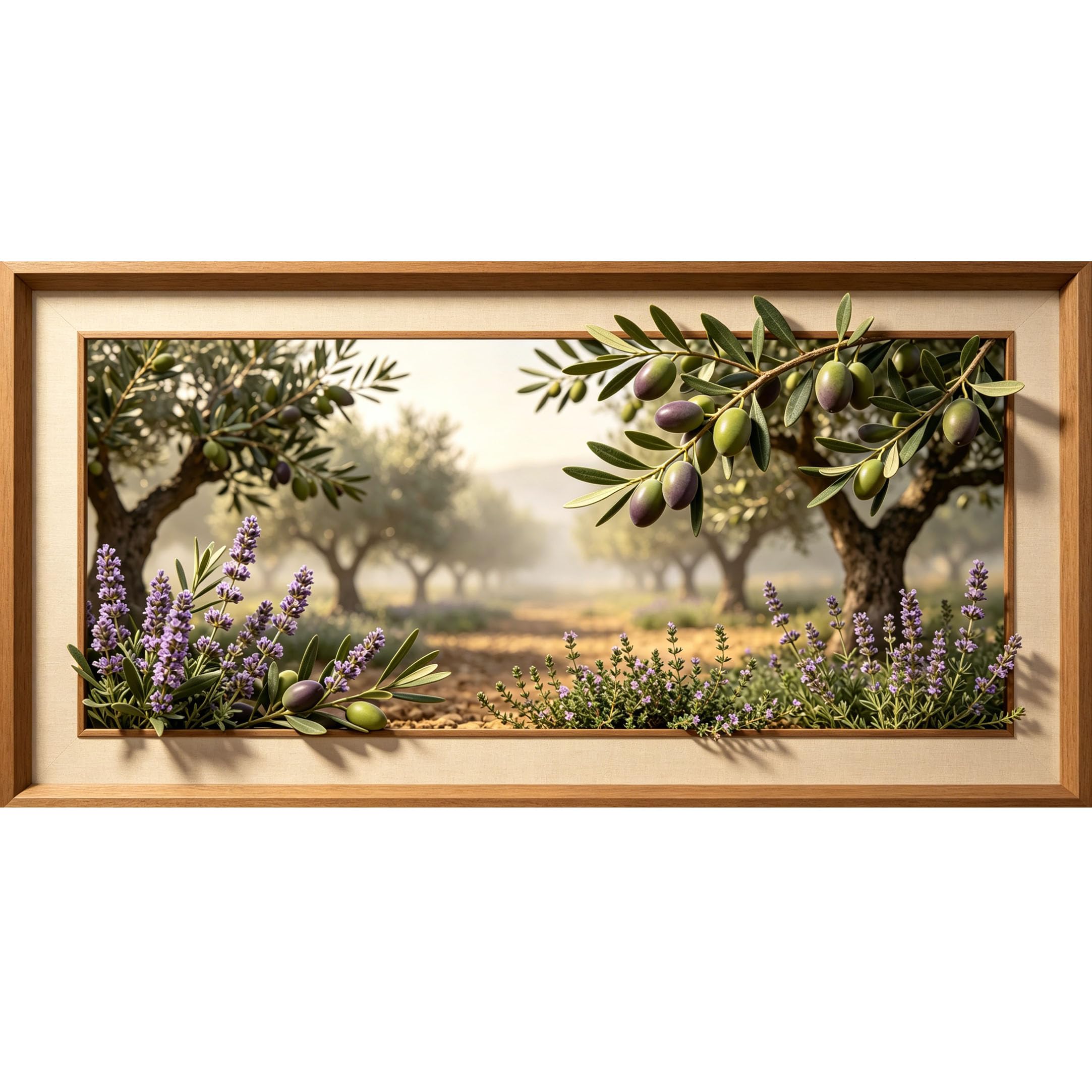 Agglomerix 3D Framed Wall Art Olive Tree Lavender Field Mediterranean Botanical Farmhouse Large Size SelfAdhesive Removable Wall Decor Prints Artwork for Living Room Bedroom Office