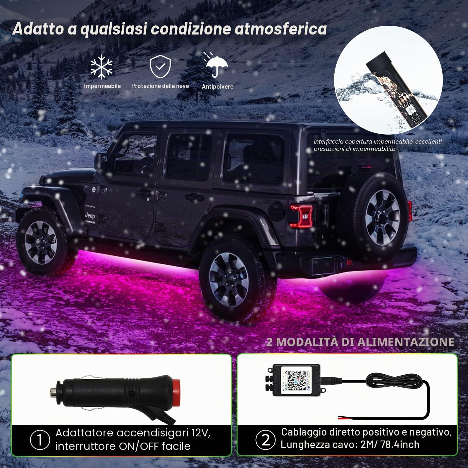 Striscia di luci LED sottoscocca per auto esterna, luci al neon universali RGB con modalità musica, kit di luci sottoscocca impermeabili multicolori - controllo app Bluetooth wireless (2×89cm+4×58cm)