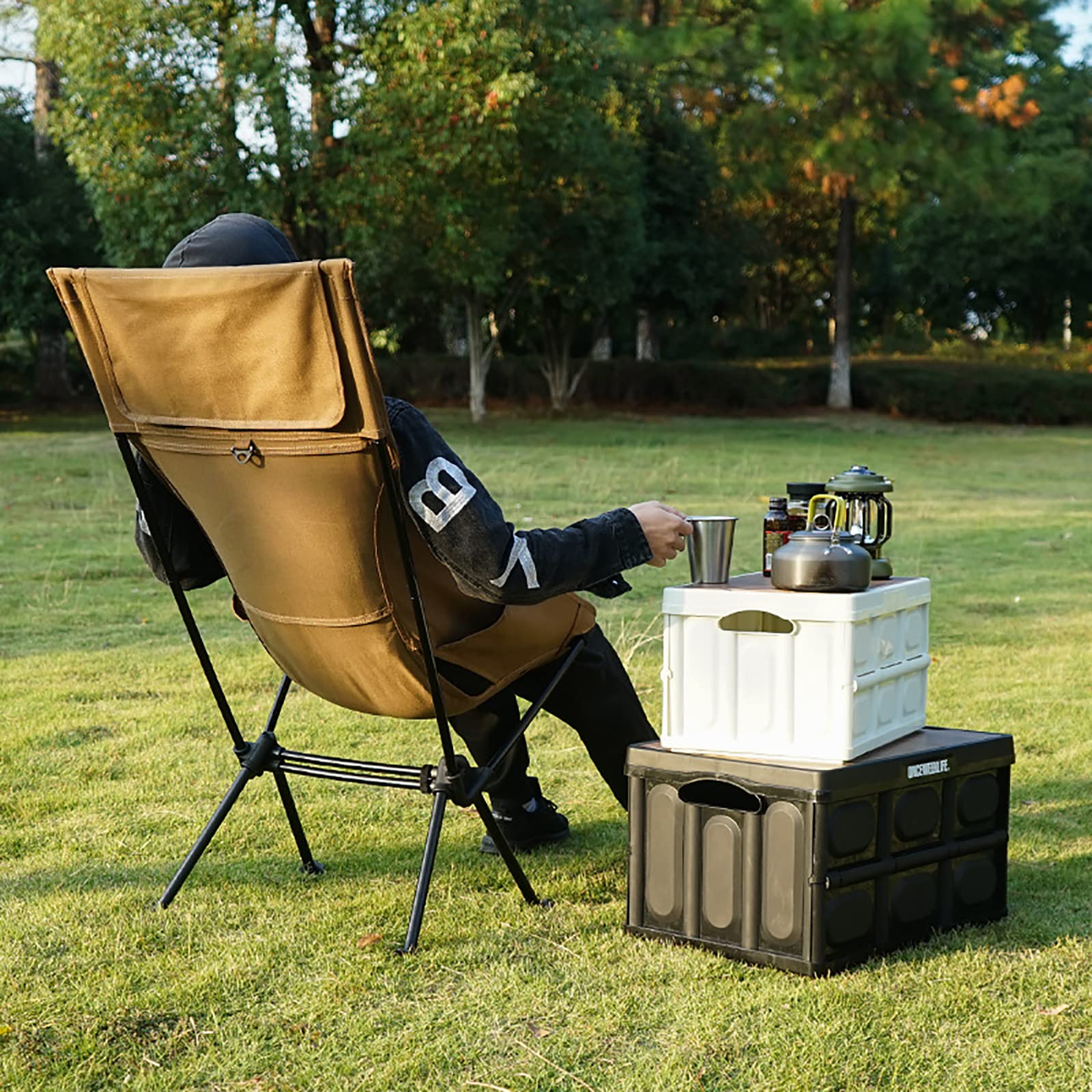 Tragbarer Klappstuhl Im Freien Tragfähigkeit 140 Kg Angeln Campingstuhl mit Hoher Rückenlehne Geeignet Zum Angeln, Outdoor, Picknick, Strand,Brown,60 * 44 * 95 Sport & Freizeit