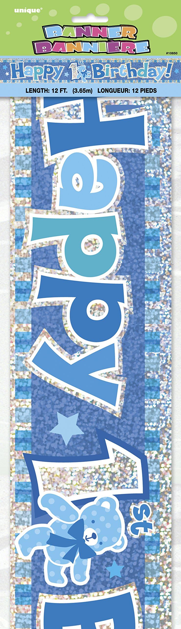 Happy 1st Birthday Blue Prism Banner (3.6 Meter Long) 1 Piece - Perfect for First Birthday Party Decorations