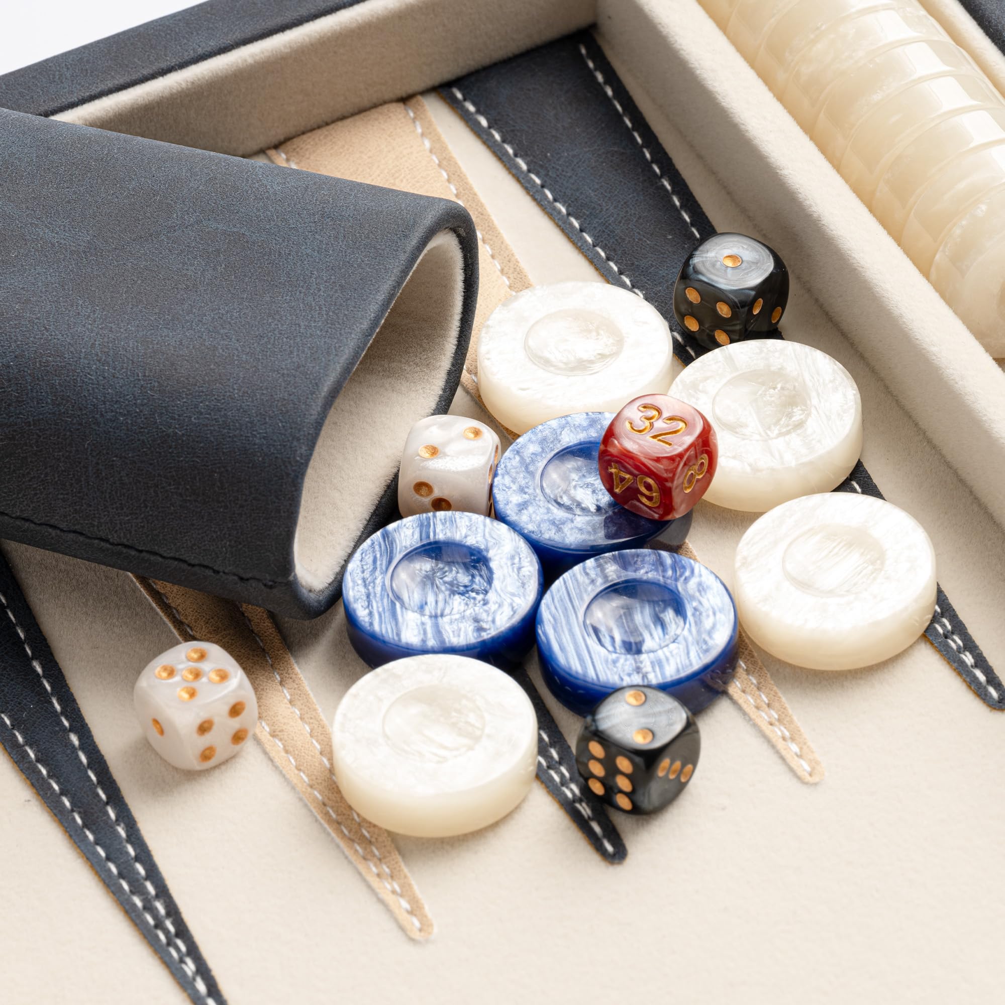 38cm Backgammon Sets for Adults, Classic Board Game with Folding Leather Backgammon Case, Leather Exterior and Velvet Interior, Portable Travel Game Set (Blue)