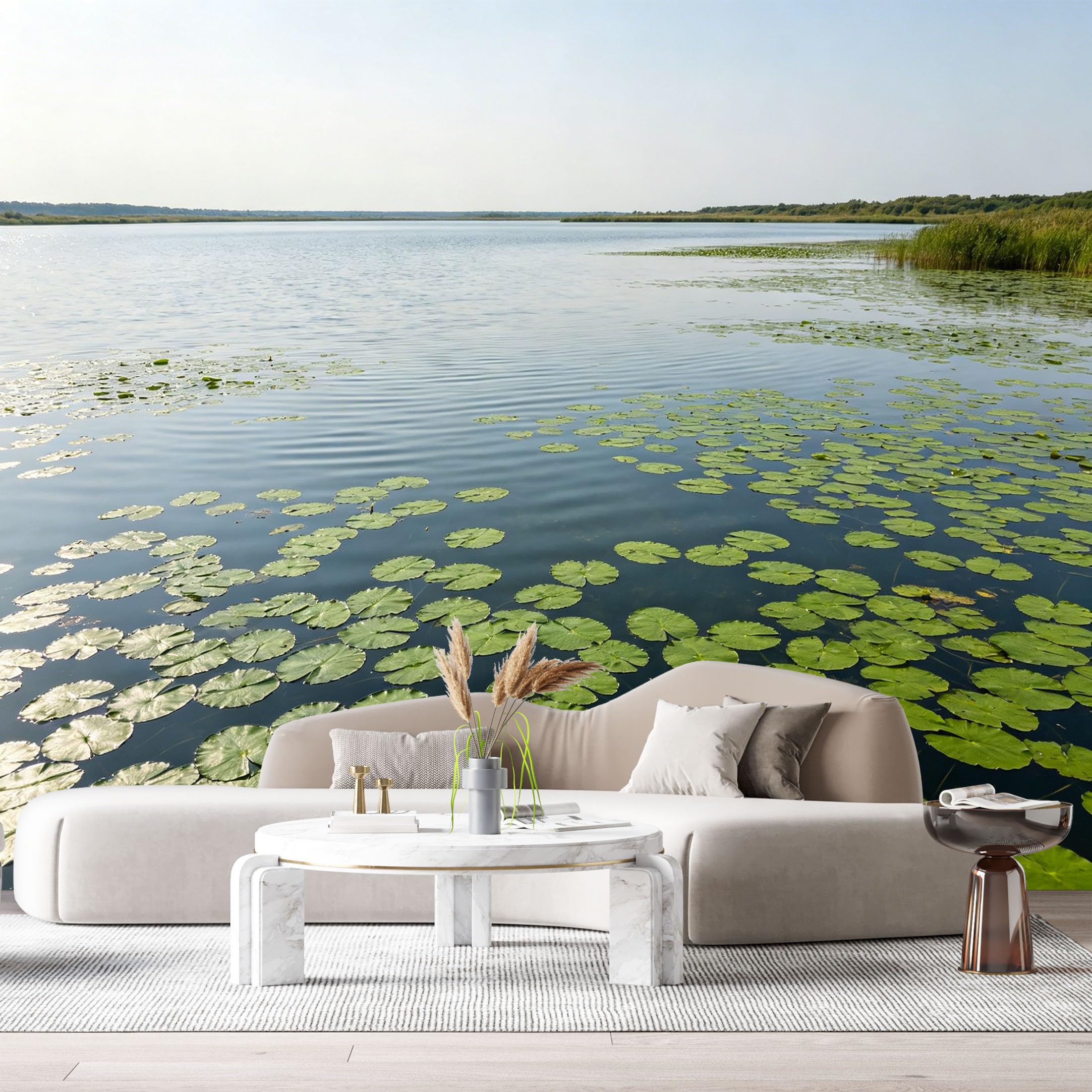 Custom Size Wall Murals Peaceful Lake Landscape Water Lily Botanical Nature Scene SelfAdhesive Wall Fabric Removable Large Wallpaper for Photo Living Room