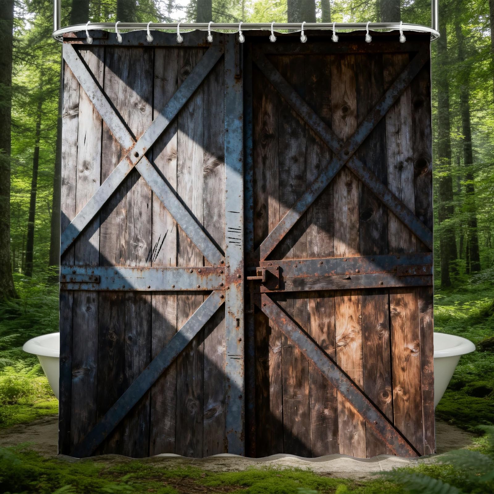 Hongduo 3D Vintage Barn Door Shower Curtain for Stalls Bathtubs Rustic Bathroom Decor Shower Curtain Set Polyester Fabric Waterproof 180x180cm/71X71 Inch with Hooks