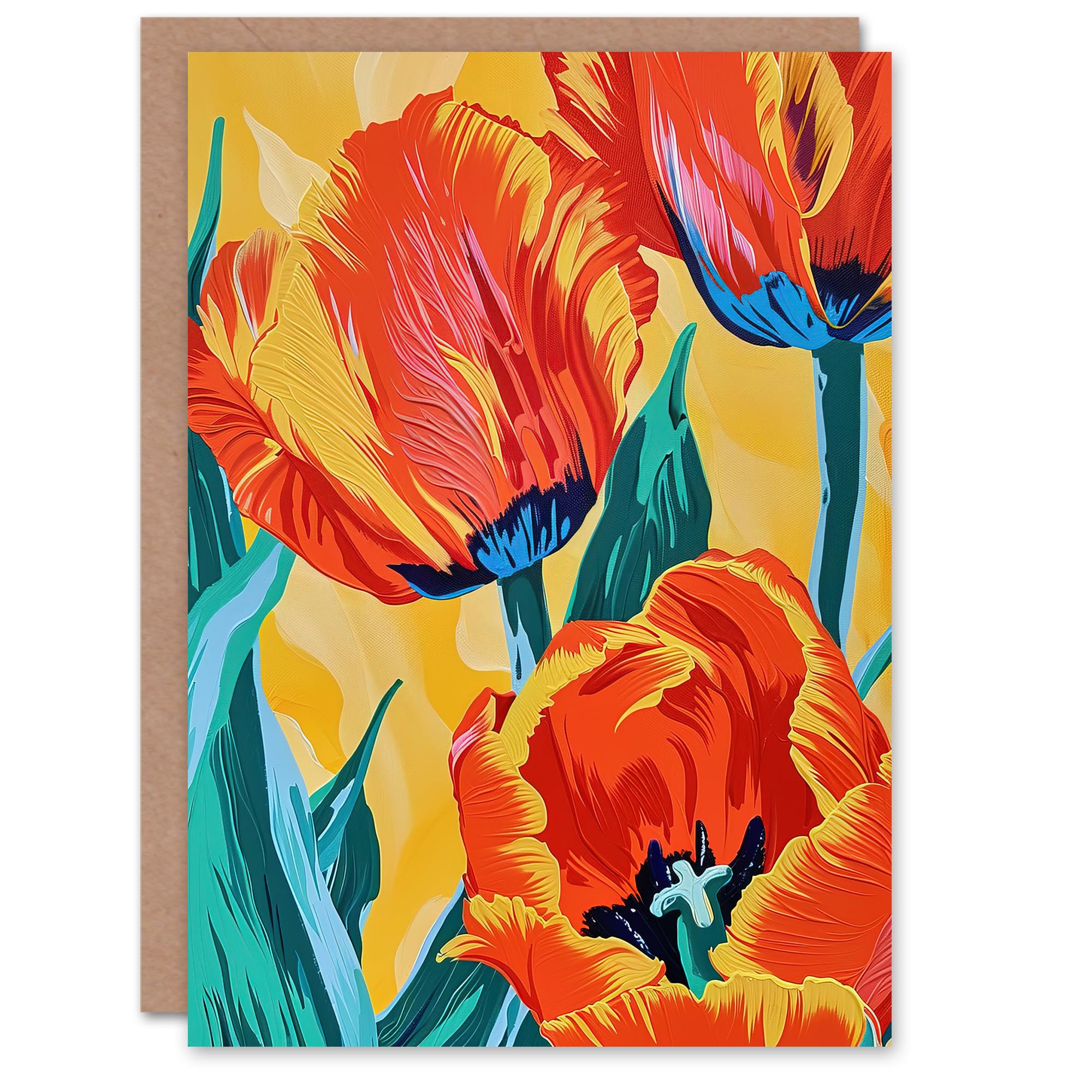 Artery8 Greeting Card Vibrant Orange Tulip Flowers Floral Oil Painting For Her Woman Birthday Card