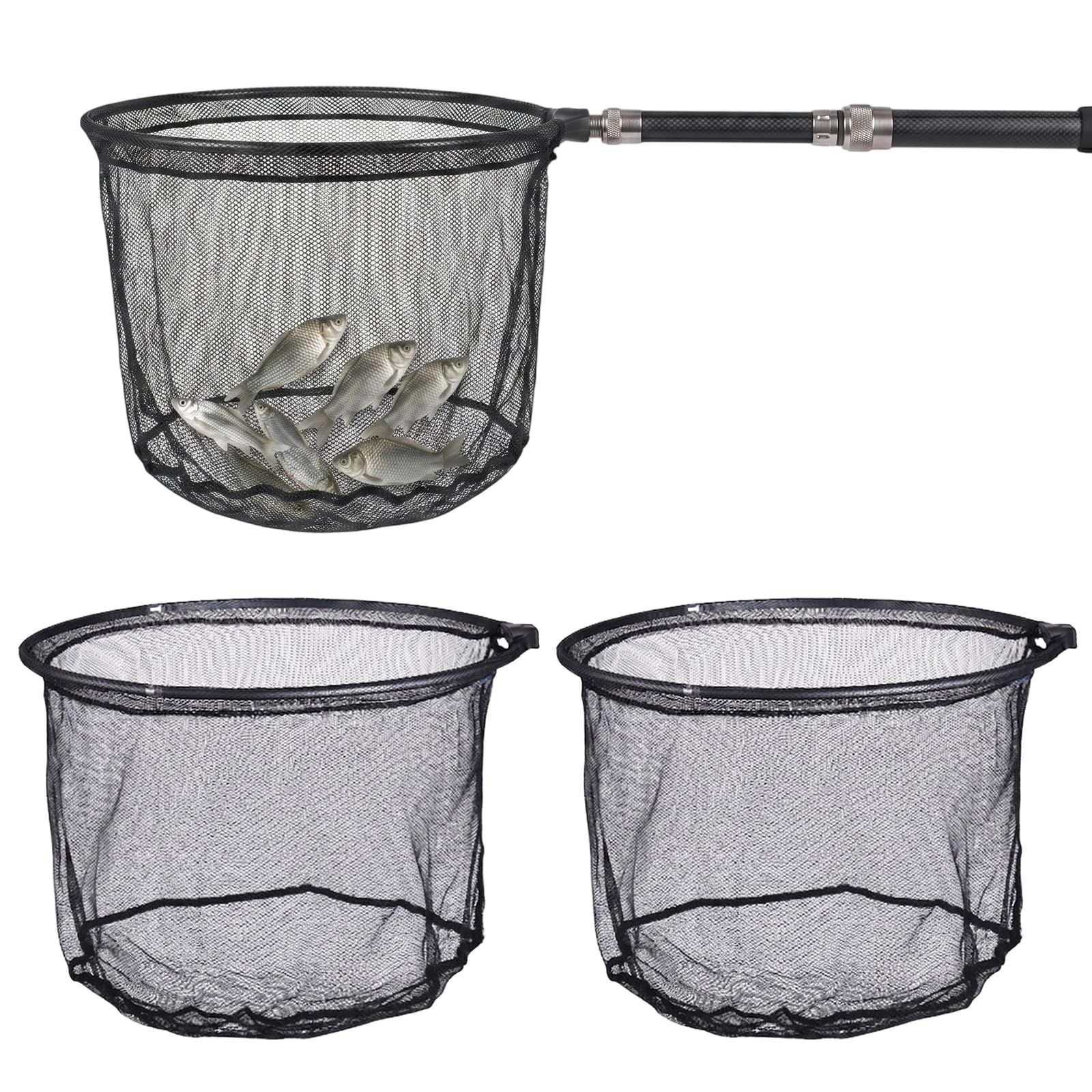 Pack of 2 Landing Net Replacement Net 50 cm Black, Deep Pond Landing Net Rubberised, Fine Mesh Net for Fish and Algae, Robust Landing Net Replacement Net for Garden Pond and Fishing