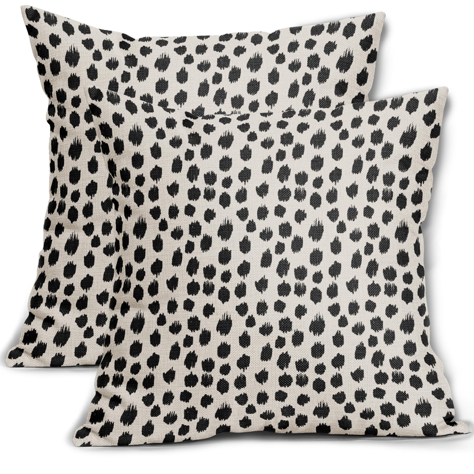 Black Cream Polka Dot Pillow Covers 24x24 Set of 2 Outdoor Modern Art Throw Pillows Boho Design Brush Strokes Decorative Pillowcase Square Cushion