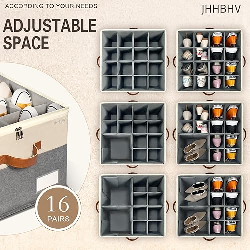 Miniatura 2 de Organizador de zapatos para armario, contenedores de almacenamiento ajustables para zapatos, grandes contenedores plegables de almacenamiento de