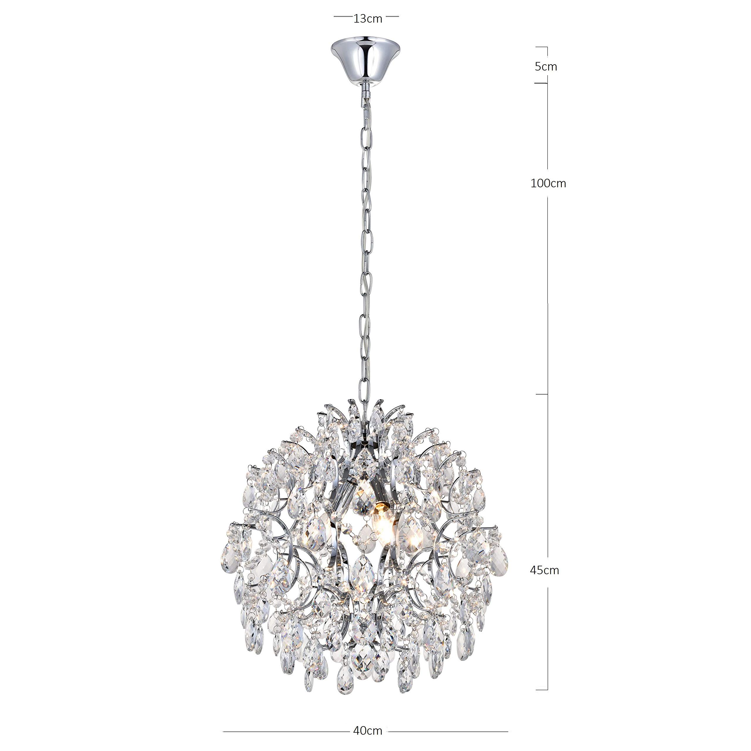 BESTIER Lampadario moderno a sospensione Cristallo goccia di pioggia Lampada da soffitto a soffitto Apparecchio per sala da pranzo Bagno Camera da letto Soggiorno 3 E14 Lampadine Diametro