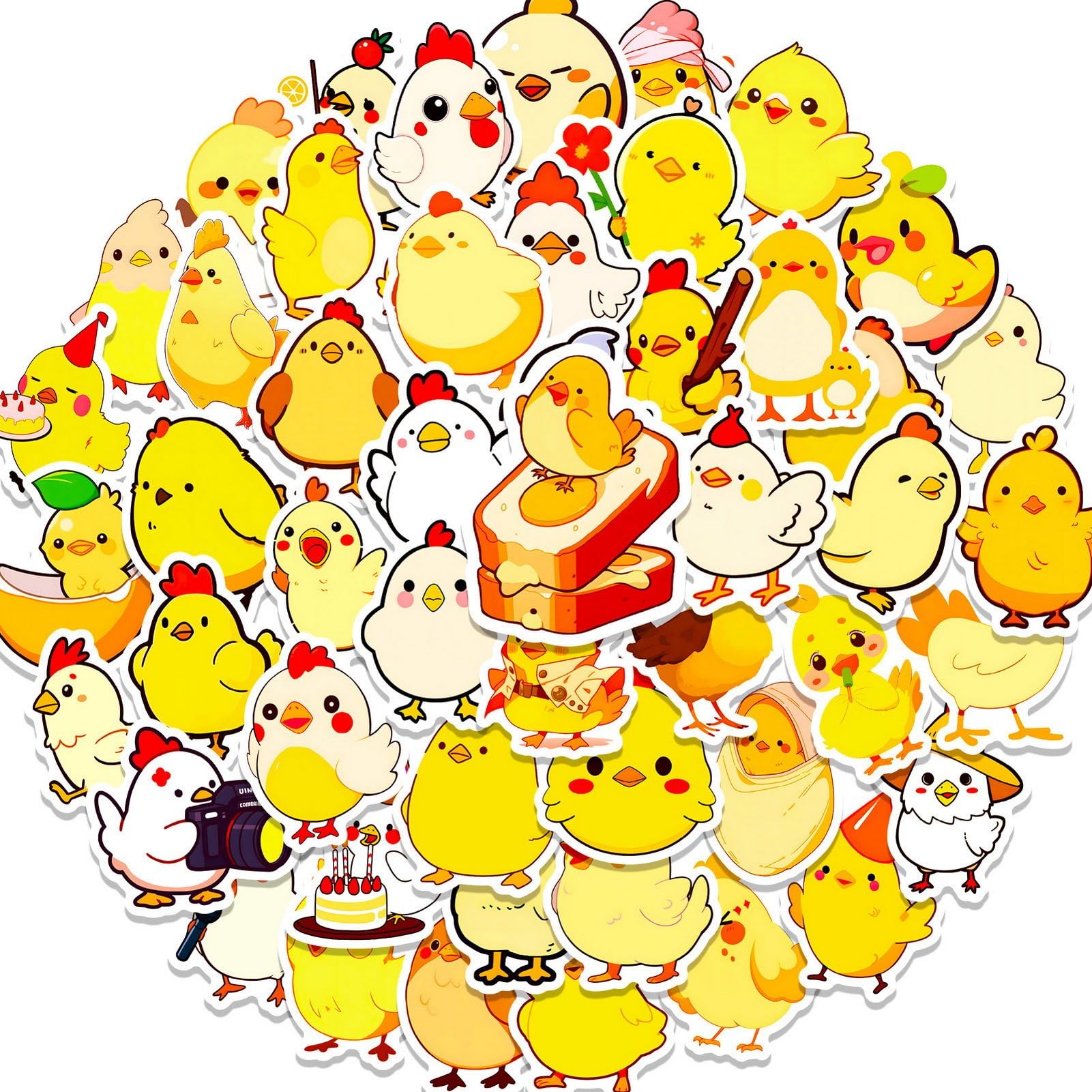 Porceosy Easter Chick Stickers 50Pcs Easter Chick Stickers Waterproof Diy Vinyl Art Decorative Graffiti Stickers Diverse Styles Cartoon Chicken Family Cute Scrapbook Stickers