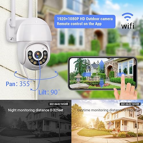 Miniatura 3 de Cámaras de seguridad al aire libre, 1080P HD 360 View Pan Tilt Cámaras WiFi para seguridad del hogar, audio bidireccional, detección de movimiento,