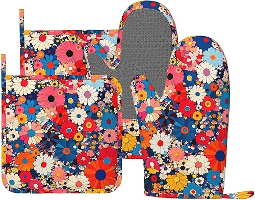 Miniatura 13 de Manoplas de horno y agarradores de ollas de mármol blanco y oro de silicona, accesorios de cocina de 4 piezas, guantes largos resistentes al calor