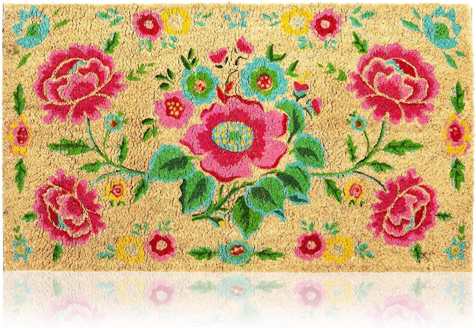 Juvale Natural Coir Doormat - Floral Door Mat (30 x 17 in) for Indoor & Outdoor Entryway - Colorful Flower Door Mat - Outdoor & Indoor Welcome Rug - Coir Rug