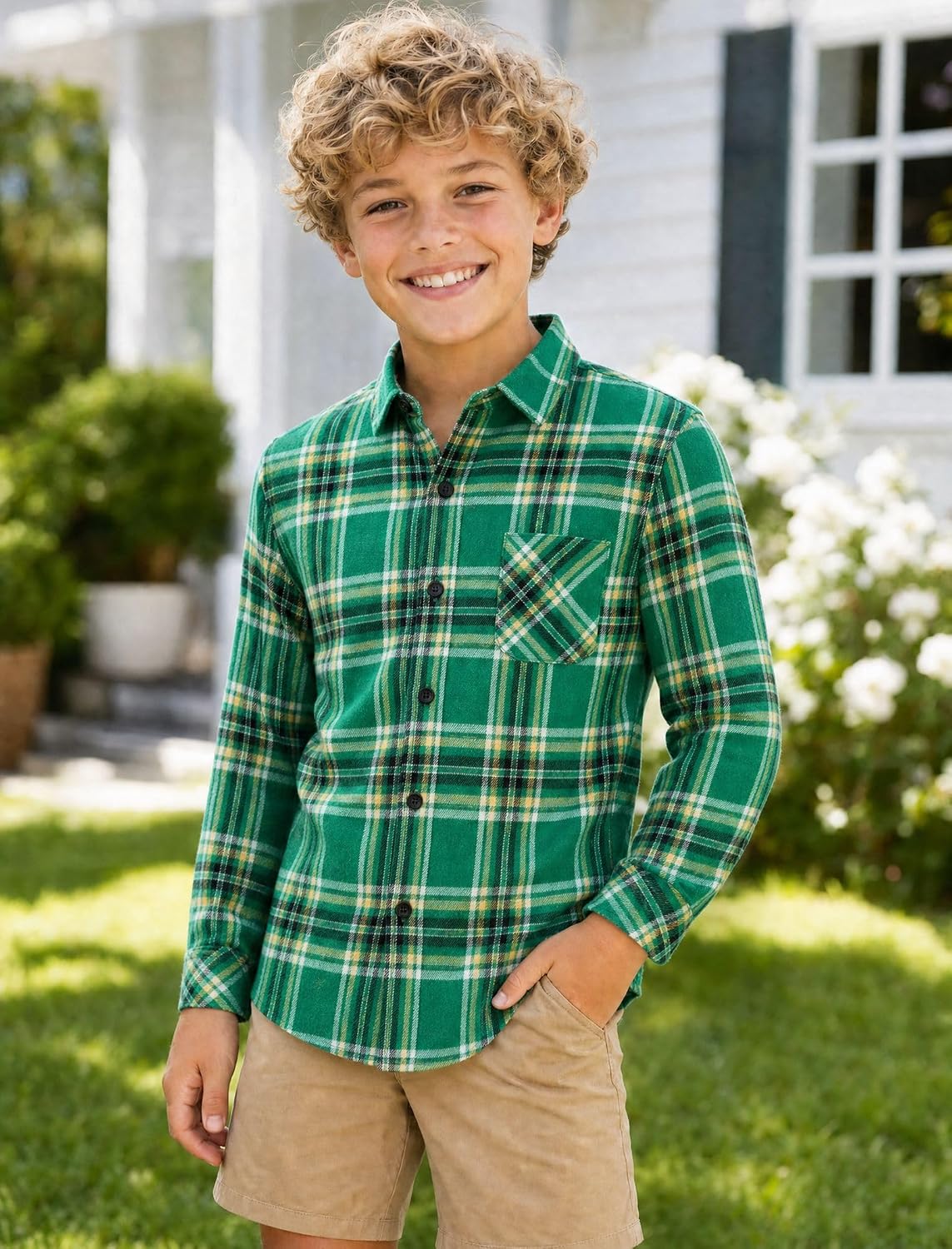 Boys Flannel Shirts Long Sleeve Plaid Button Down Shirt