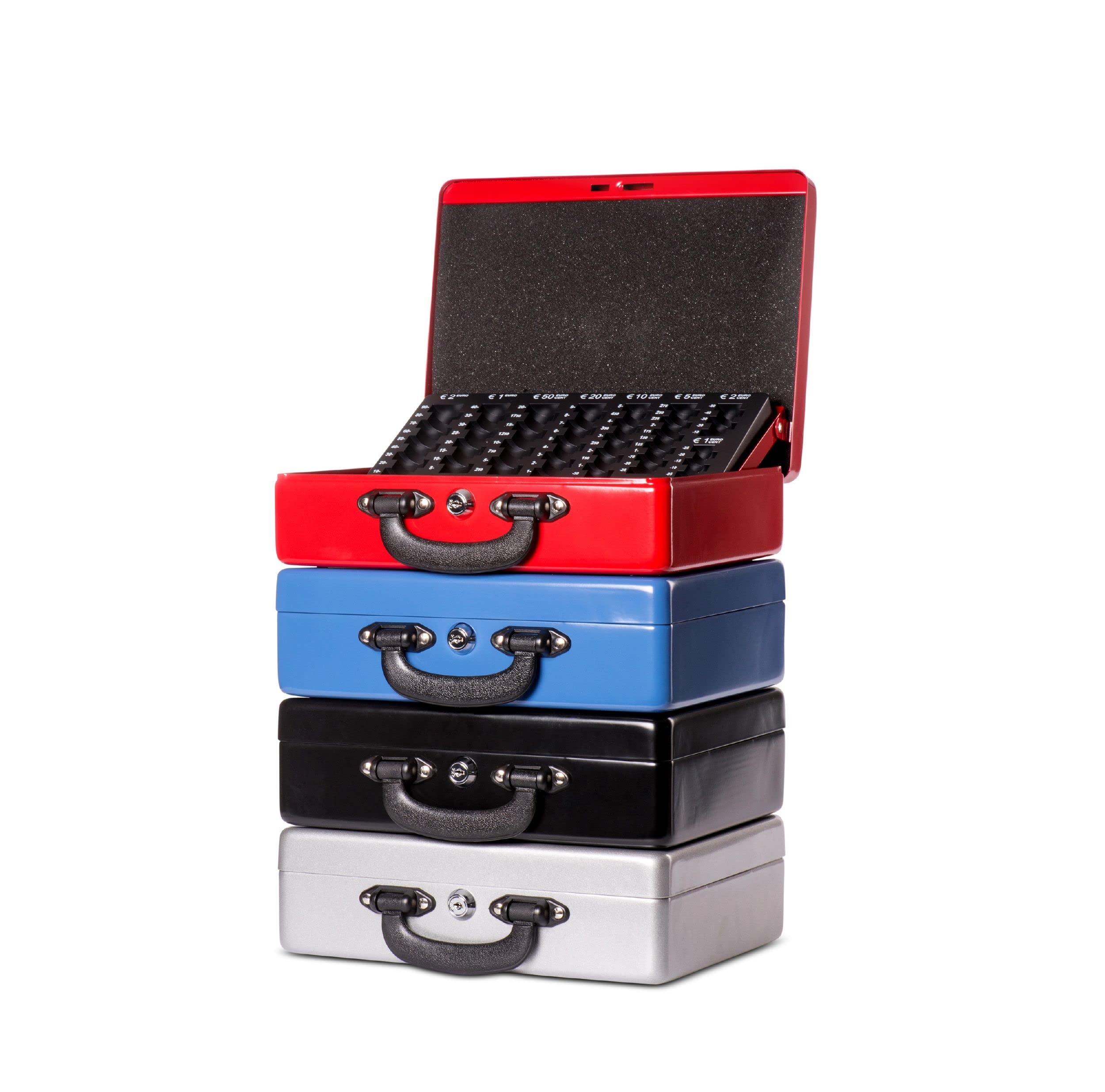 MAUL - Caja de caudales con contador, acero, uso europeo, cerradura de cilindro de seguridad, 300 x 245 x 93 mm, color rojo | inserto contador encajable, cierre cilíndrico seguro, asas estables, tapa abierta automática, acolchado antideslizante